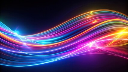 Abstract light streaks curving in neon colors on a dark background
