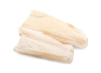 Pieces of raw cod fish isolated on white