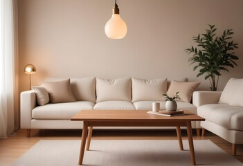 Minimal Scandinavian contemporary empty wooden table with sunlight. Simplistic Home ,living room, soft lighting, cozy, relaxing