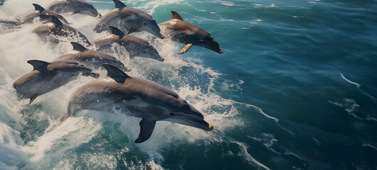 Obraz premium A School of Dolphins Jumping Out of The Water