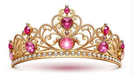 Fantasy pink and gold tiara icons on white background