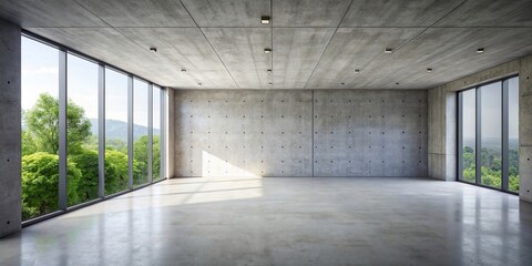 Empty concrete room background with abstract modern design, minimalist hall interior
