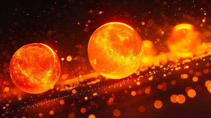 黒背景に燃えるように光るオレンジ色の球体の背景