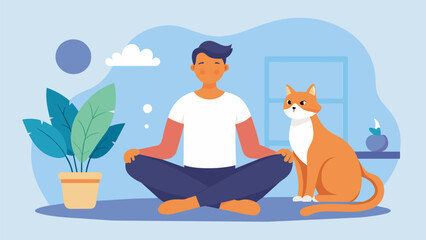 A therapy session focuses on mindfulness and relaxation with the soothing presence of a therapy cat its gentle purring and soft fur calming anxious. Vector illustration