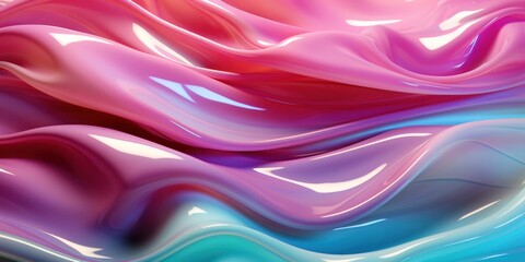 Obraz premium Holographic pink and blue frosted molten plastic jelly waves background texture. Trendy iridescent abstract neon webpunk or vaporwave aesthetic surreal wavy marble pattern. 3D rendering.