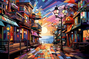 Naklejka premium Seaside boardwalks - Generative AI