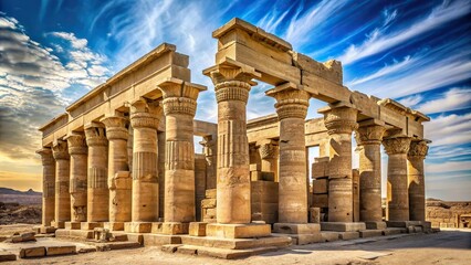 Ruins of an ancient Egyptian temple with columns. Isolated on background