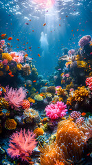 A panoramic view of a nature coral reef, the vastness of the marine ecosystem captured beautifully