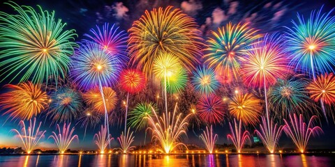 Colorful fireworks display in the night sky