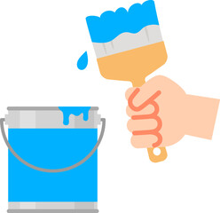 刷毛を持った手とペンキの缶