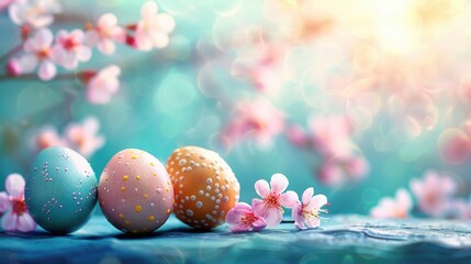 Colorful Easter Eggs on a Bright Spring Background Joyful Easter