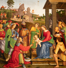 PERUGIA, ITALY - MAY 18, 2024: The painting of Three Magi in the church Basilica di San Pietro by...