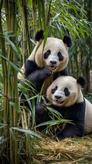 Obraz premium panda eating bamboo