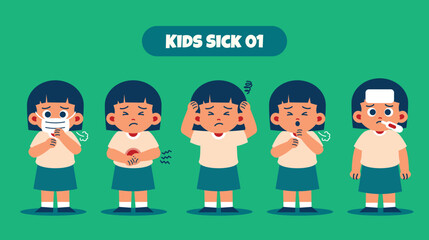 Girl Kid Sick. Various Sick and Ill