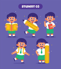 Cute Student with Various Activity at School. Back to School