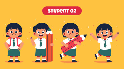 Fototapeta premium Cute Student with Various Activity at School. Back to School