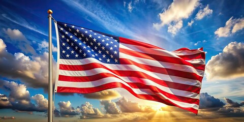 American flag waving in the wind, USA patriotic background