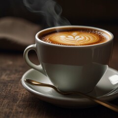 A cup of warm coffee on the table.