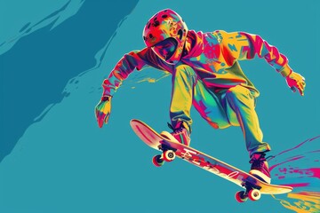Illustration of skateboarder in motion.