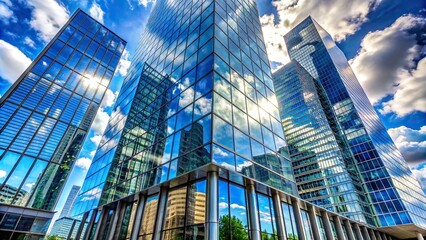 Reflective skyscraper covered in glass windows in the business office center of a big city