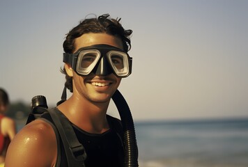 Happy male scuba diver