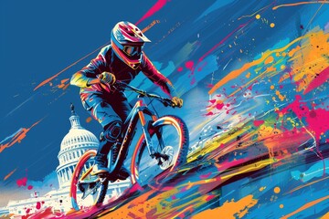 BMX rider in USA, watercolor illustration.