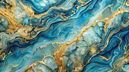 Luxurious blue and gold marble texture with abstract fluid art design for elegant interior decor