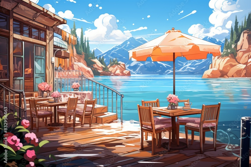 Canvas Prints Waterfront dining - Generative AI