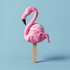 Pink stick ice cream  flamingo float on pastel blue background. Creative idea minimal summer concept. 3d