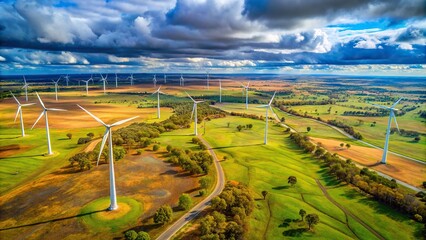 Australian wind farm seen from a bird's-eye perspective