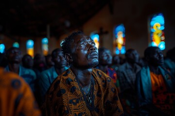 Obraz premium African man praise God in church.