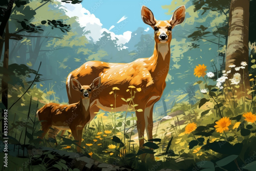 Wall mural Summer wildlife - Generative AI