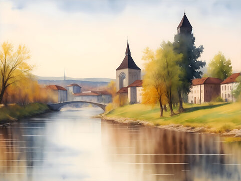 Brcko Bosnia and Herzegovina Country Landscape Watercolor Illustration Art	
