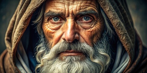 Close-up realistic portrait of a biblical old man