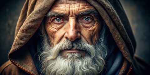 Close-up realistic portrait of a biblical old man