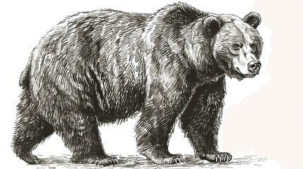 Brown bear illustration, drawing, engraving, ink, line art, vector