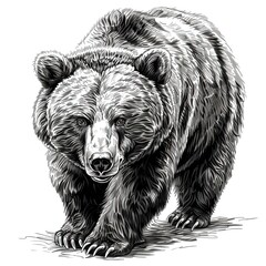 Brown bear illustration, drawing, engraving, ink, line art, vector
