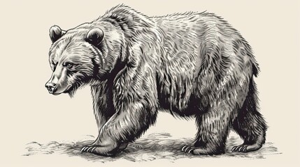 Brown bear illustration, drawing, engraving, ink, line art, vector