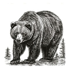 Brown bear illustration, drawing, engraving, ink, line art, vector