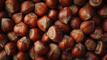 Obraz premium Close up top view of fresh edible chestnuts as a background