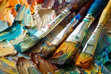 Fototapeta premium Paint, art, brush, palette, paintbrush, painting, artist, Vibrant Oil Painting