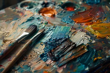 Obraz premium Paint, art, brush, palette, paintbrush, painting, artist, Vibrant Oil Painting