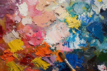 Fototapeta premium Paint, art, brush, palette, paintbrush, painting, artist, Vibrant Oil Painting