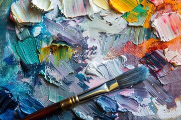 Fototapeta premium Paint, art, brush, palette, paintbrush, painting, artist, Vibrant Oil Painting