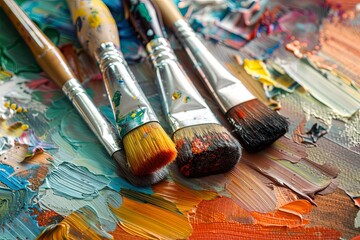 Fototapeta premium Paint, art, brush, palette, paintbrush, painting, artist, Vibrant Oil Painting