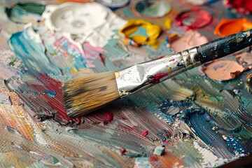 Fototapeta premium Paint, art, brush, palette, paintbrush, painting, artist, Vibrant Oil Painting