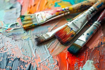 Obraz premium Paint, art, brush, palette, paintbrush, painting, artist, Vibrant Oil Painting