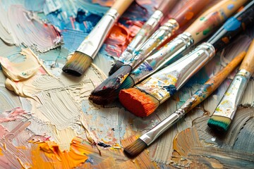 Fototapeta premium Paint, art, brush, palette, paintbrush, painting, artist, Vibrant Oil Painting