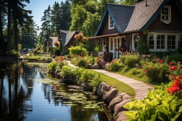 Obraz premium Summer cottages - Generative AI