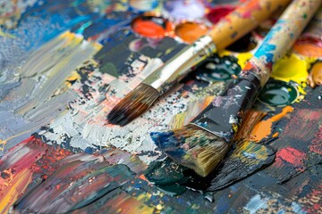 Fototapeta premium Paint, art, brush, palette, paintbrush, painting, artist, Vibrant Oil Painting